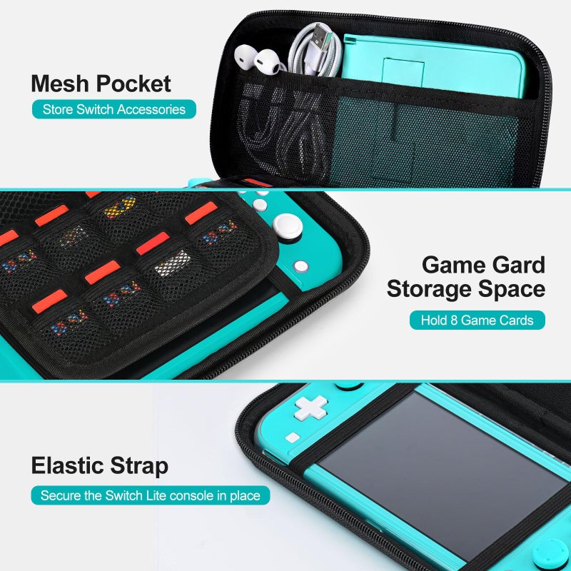 innoAura Switch Lite Case 12-in-1 Accessories Bundle for NS Switch Lite (2019), with Protective Carrying Case, Hand Strap, Screen Protector & Cute Thumb Grips, Black - Image 5